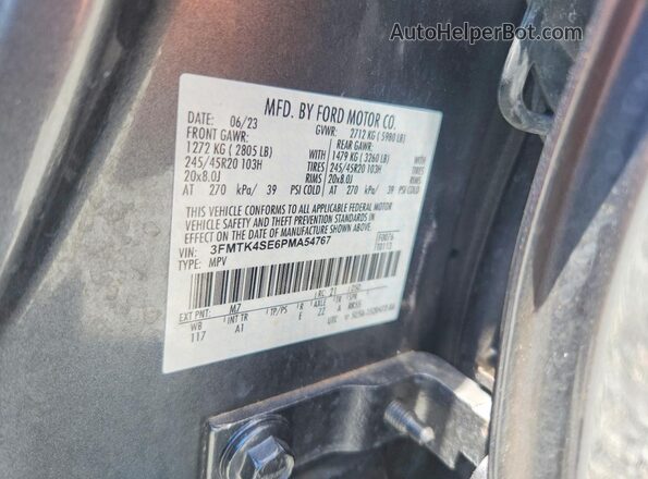 3FMTK4SE6PMA54767 2023 FORD MUSTANG Gray Widok wnętrza 360 stopni