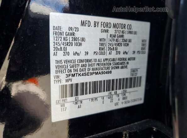 3FMTK4SE9PMA90498 2023 FORD MUSTANG Черный Вид наклейки с VIN-кодом