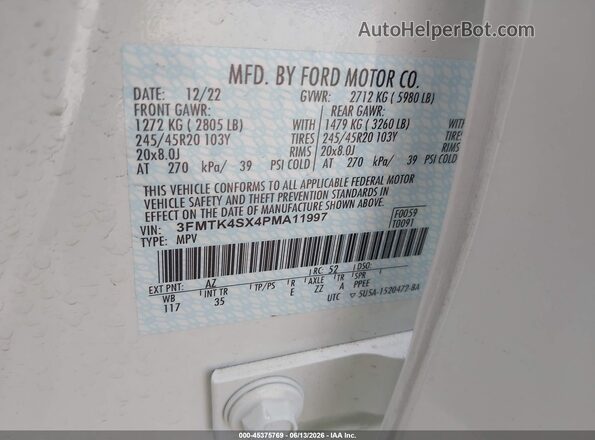 3FMTK4SX4PMA11997 2023 FORD MUSTANG MACH-E White ძრავის განყოფილების ხედი