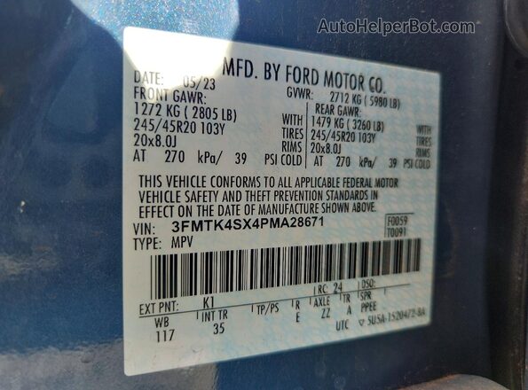 3FMTK4SX4PMA28671 2023 FORD MUSTANG Blue 