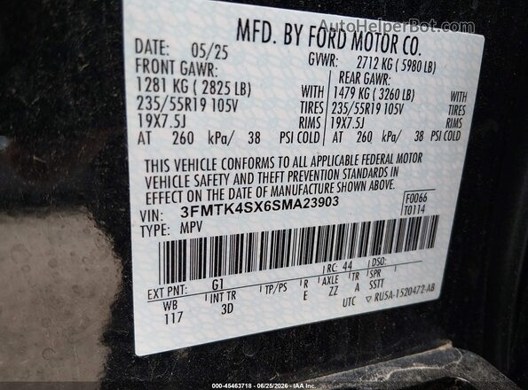 3FMTK4SX6SMA23903 2025 FORD MUSTANG MACH-E Черный Вид подкапотного пространства