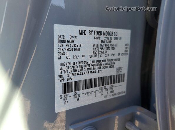 3FMTK4SX6SMA51278 2025 FORD MUSTANG Gray 