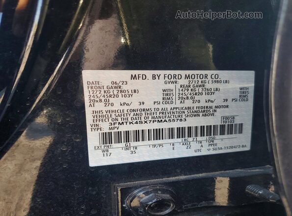 3FMTK4SX7PMA55783 2023 FORD MUSTANG White VIN sticker view