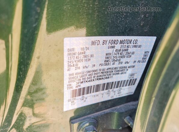 3FMTK4SX7RMA38811 2024 FORD MUSTANG Green ძრავის განყოფილების ხედი