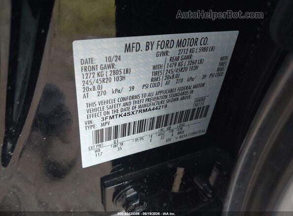 3FMTK4SX7RMA44219 2024 FORD MUSTANG MACH-E Black Widok komory silnika