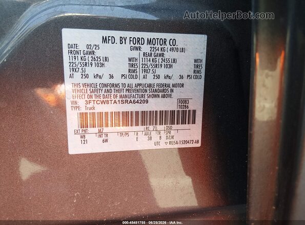 3FTCW8TA1SRA64209 2025 FORD MAVERICK Серый Вид подкапотного пространства