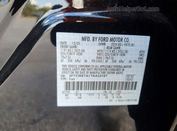 3FTCW8TA1TRA32197 2026 FORD MAVERICK Black VIN կոդի պիտակի տեսք