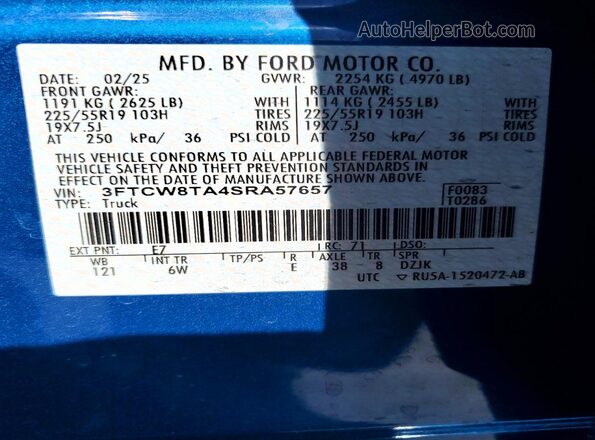 3FTCW8TA4SRA57657 2025 FORD MAVERICK Blue 