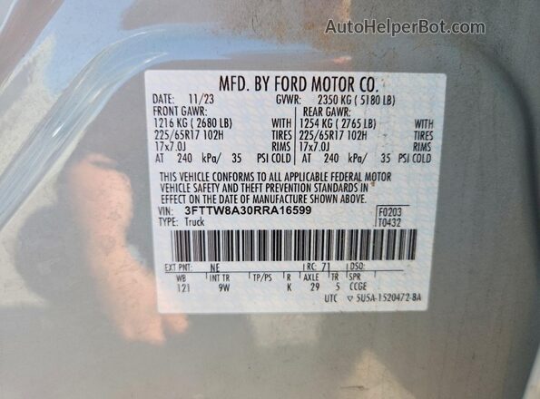 3FTTW8A30RRA16599 2024 FORD MAVERICK Серый Вид подкапотного пространства