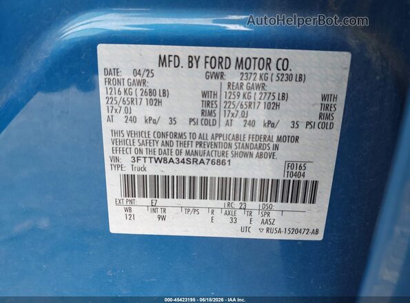 3FTTW8A34SRA76861 2025 FORD MAVERICK Синий Вид подкапотного пространства