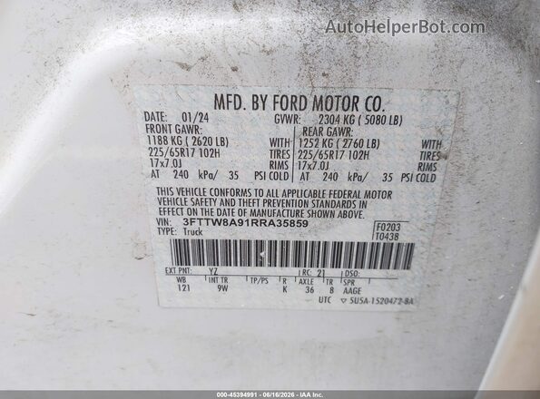 3FTTW8A91RRA35859 2024 FORD MAVERICK White Вид підкапотного простору