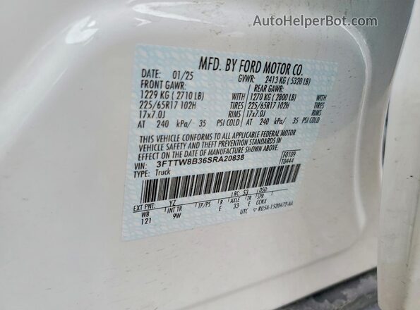 3FTTW8B36SRA20838 2025 FORD MAVERICK White Engine compartment view