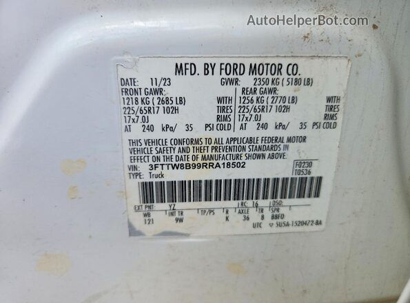 3FTTW8B99RRA18502 2024 FORD MAVERICK White 