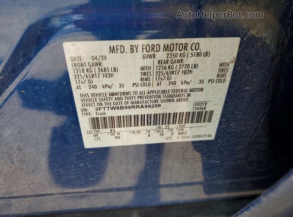 3FTTW8B99RRA99209 2024 FORD MAVERICK Синий Вид наклейки с VIN-кодом
