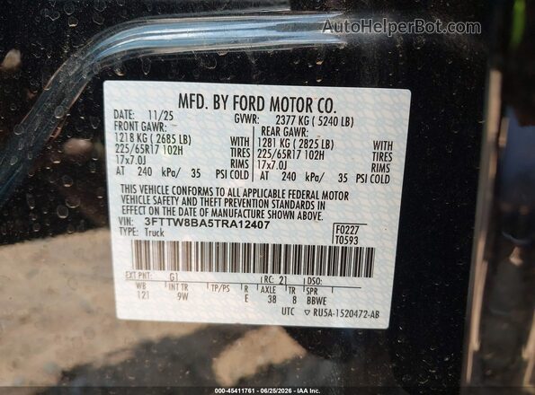 3FTTW8BA5TRA12407 2026 FORD MAVERICK Black Вид підкапотного простору