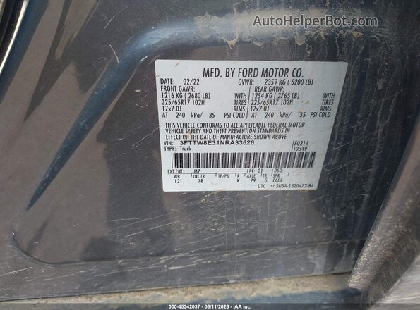 3FTTW8E31NRA33626 2022 FORD MAVERICK Gray Vista del compartimento del motor