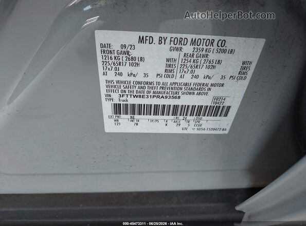3FTTW8E31PRA93568 2023 FORD MAVERICK Gray Շարժիչի բաժամունքի տեսք
