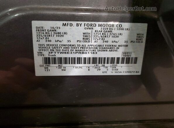 3FTTW8E31PRB01183 2023 FORD MAVERICK Серый Вид подкапотного пространства