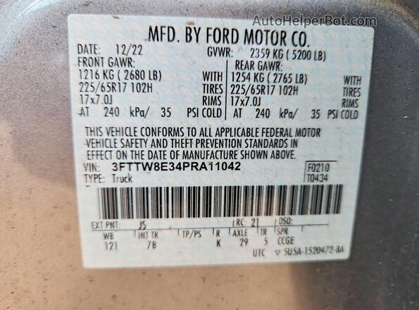 3FTTW8E34PRA11042 2023 FORD MAVERICK Silver Вид наклейки з VIN-кодом