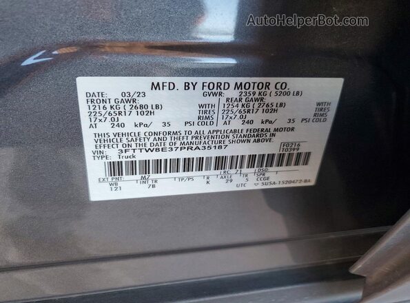 3FTTW8E37PRA35187 2023 FORD MAVERICK Серый Вид подкапотного пространства