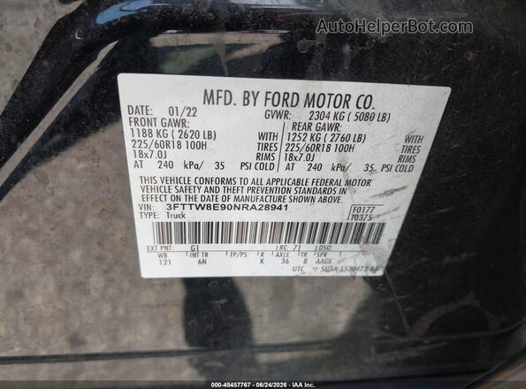 3FTTW8E90NRA28941 2022 FORD MAVERICK Черный Вид подкапотного пространства