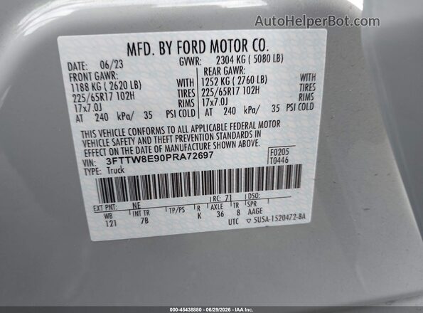 3FTTW8E90PRA72697 2023 FORD MAVERICK Gray Widok komory silnika