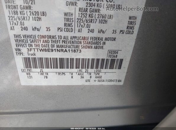 3FTTW8E91NRA11873 2022 FORD MAVERICK Silver Engine compartment view