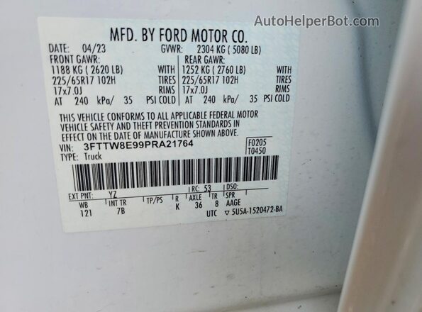 3FTTW8E99PRA21764 2023 FORD MAVERICK White Engine compartment view