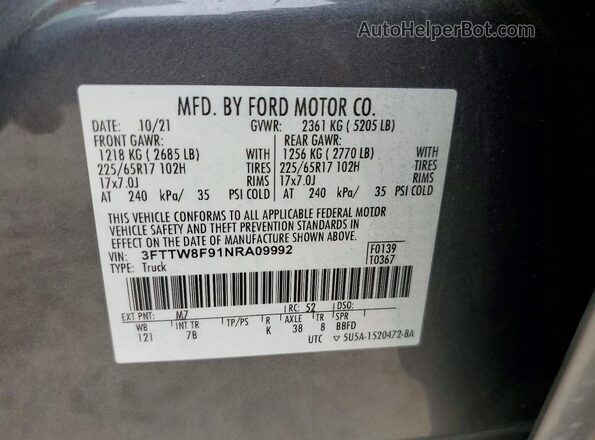 3FTTW8F91NRA09992 2022 FORD MAVERICK Gray Вид підкапотного простору