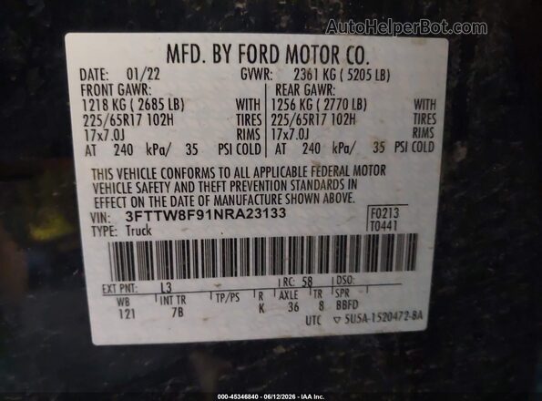 3FTTW8F91NRA23133 2022 FORD MAVERICK Dark Blue Вид подкапотного пространства