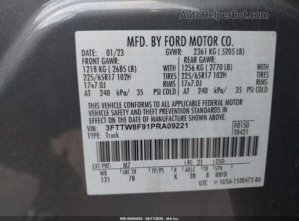 3FTTW8F91PRA09221 2023 FORD MAVERICK Gray Շարժիչի բաժամունքի տեսք
