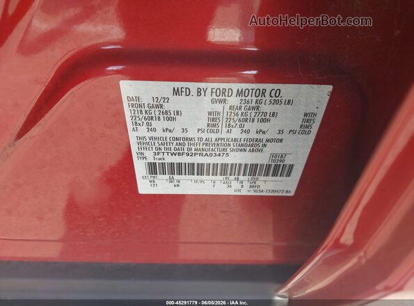 3FTTW8F92PRA03475 2023 FORD MAVERICK Orange Շարժիչի բաժամունքի տեսք