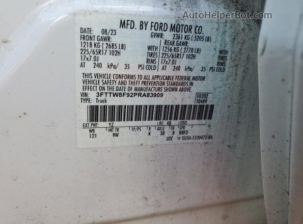 3FTTW8F92PRA83909 2023 FORD MAVERICK White 