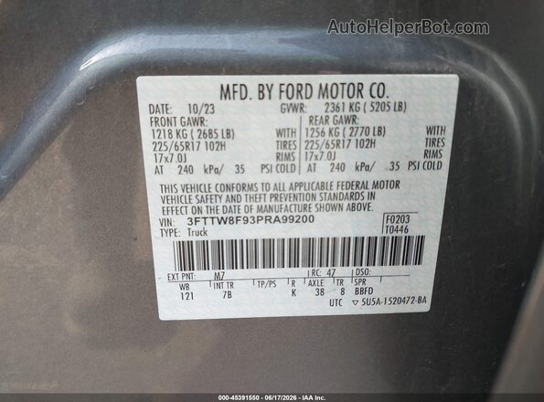 3FTTW8F93PRA99200 2023 FORD MAVERICK Серый Вид подкапотного пространства