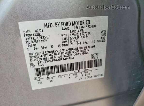 3FTTW8F94NRA04463 2022 FORD MAVERICK Silver 