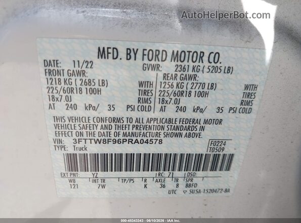3FTTW8F96PRA04578 2023 FORD MAVERICK White Vista del compartimento del motor