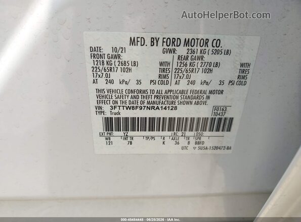 3FTTW8F97NRA14128 2022 FORD MAVERICK Белый Вид подкапотного пространства