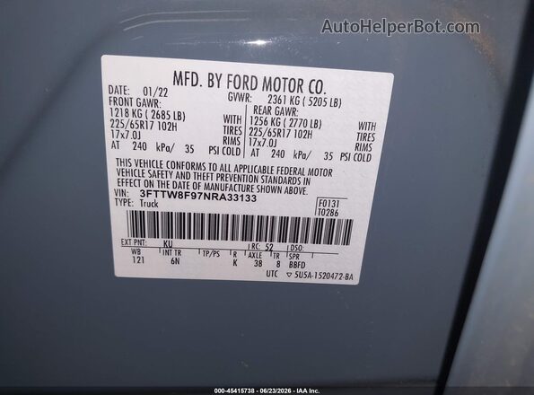 3FTTW8F97NRA33133 2022 FORD MAVERICK Green Widok komory silnika