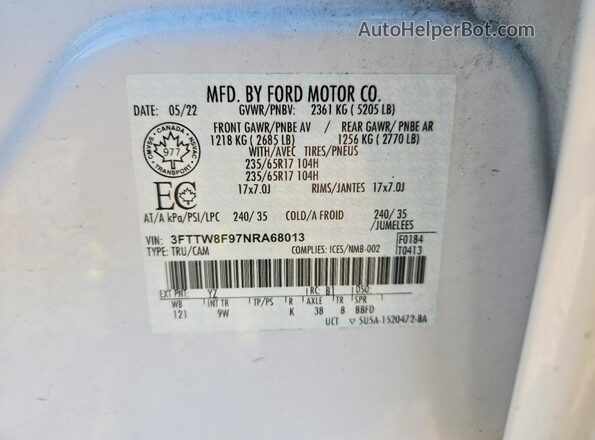 3FTTW8F97NRA68013 2022 FORD MAVERICK White 