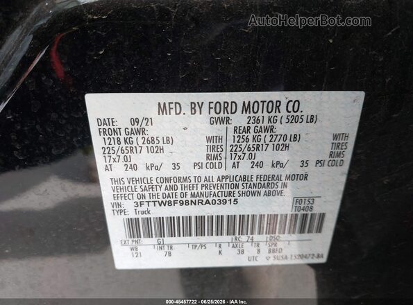 3FTTW8F98NRA03915 2022 FORD MAVERICK Black Widok komory silnika