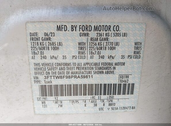 3FTTW8F98PRA59811 2023 FORD MAVERICK White ძრავის განყოფილების ხედი