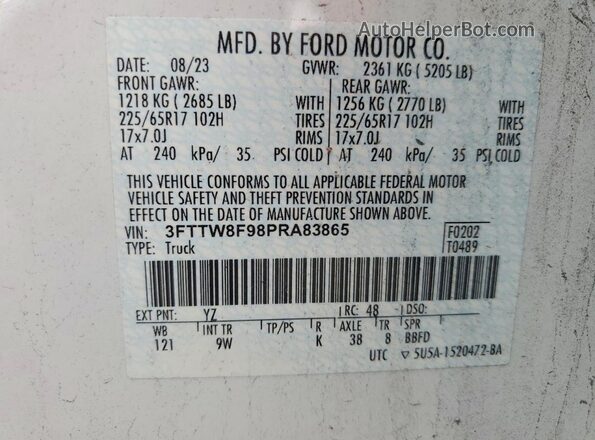 3FTTW8F98PRA83865 2023 FORD MAVERICK White Вид підкапотного простору