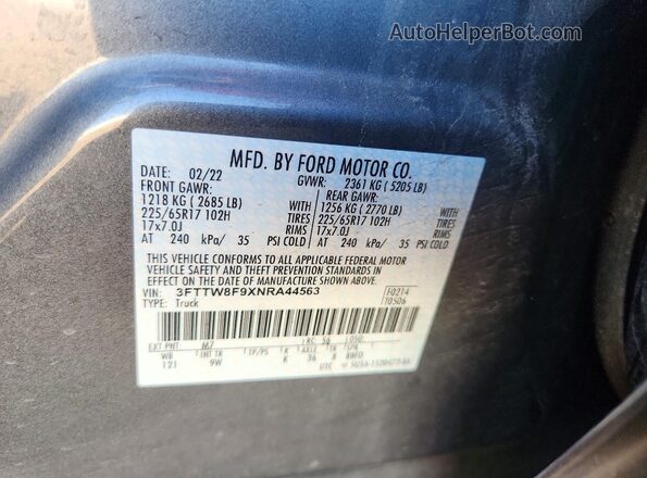 3FTTW8F9XNRA44563 2022 FORD MAVERICK Gray Engine compartment view