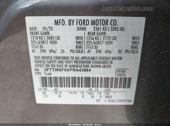 3FTTW8F9XPRA43884 2023 FORD MAVERICK Серый Вид подкапотного пространства