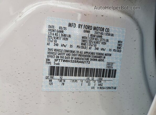 3FTTW8H32SRA62172 2025 FORD MAVERICK White 