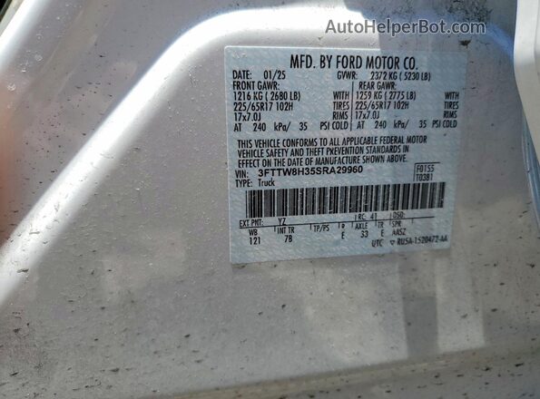 3FTTW8H35SRA29960 2025 FORD MAVERICK White VIN sticker view