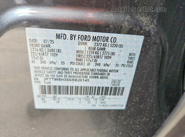 3FTTW8H35SRB20145 2025 FORD MAVERICK Gray Widok komory silnika