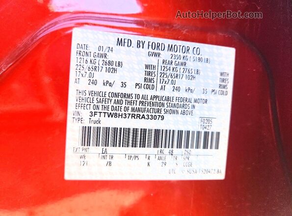3FTTW8H37RRA33079 2024 FORD MAVERICK Orange Widok komory silnika