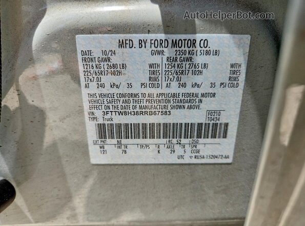 3FTTW8H38RRB67583 2024 FORD MAVERICK Gray VIN კოდის სტიკერის ხედი