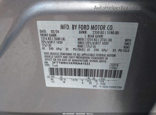 3FTTW8H3XRRA41533 2024 FORD MAVERICK Silver Engine compartment view